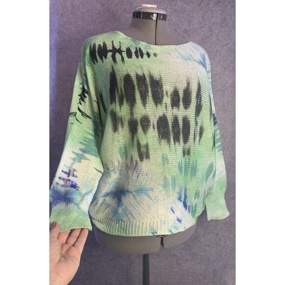 Bella Amore Med/Large Mint, Blue & White‎ Tye Dye Long Sleeve Knit Sweater - Picture 5 of 9